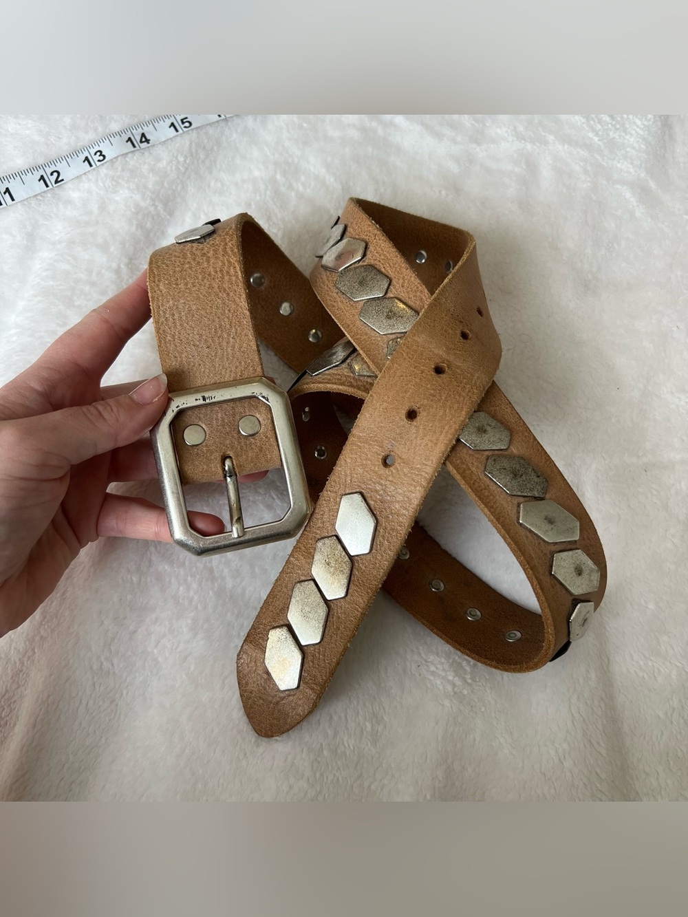 Brave Leather genuine leather studded silver belt